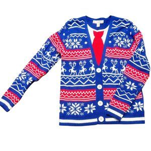 Jolly Sweaters Christmas Sweater Mens Size M Red White Blue Suit Fair Isle